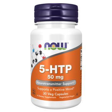 5-HTP, 5-гидрокситриптофан, 5-HTP, 50 мг, 30 вегетарианских капсул, NOW foods NOW-00097 фото