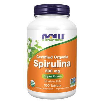 Спирулина, Spirulina, сертифицированная, органическая, 500 мг, 500 таблеток, NOW foods NOW-02700 фото