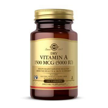 Сухий вітамін А 1500 мкг (5000 МО) - 100 таблеток, Dry Vitamin A 1500 mcg (5000 IU) - 100 tabs, Solgar SOL-02820 фото