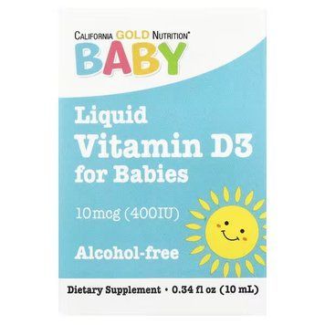 Вітамін D3 для дітей у краплях, California Gold Nutrition 10 мкг (400 МО), 10 мл CGN-01034 фото