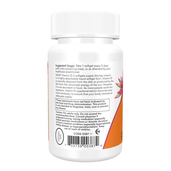 Вітамін D-3 10000 МО - 30 капсул, Vitamin D-3 10,000 IU - 30 softgels, NOW foods NOW-00387 фото