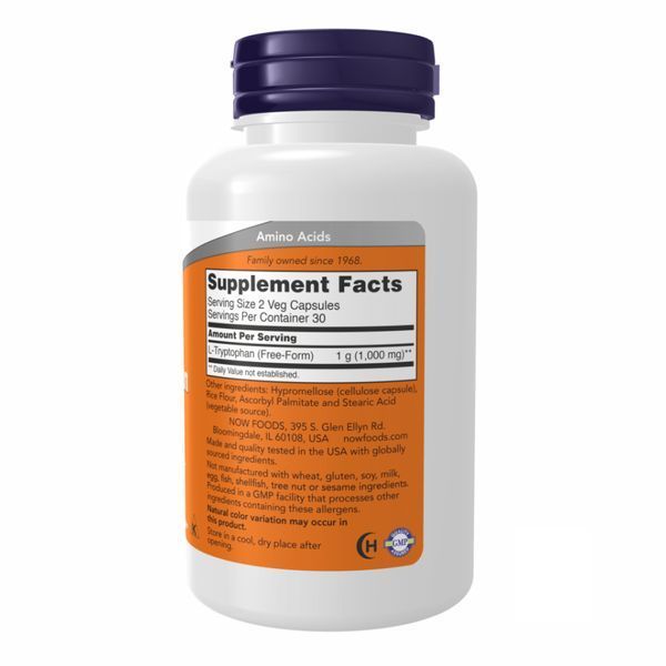 Триптофан, L-Tryptophan, 500 мг, 60 капсул, NOW foods NOW-00166 фото