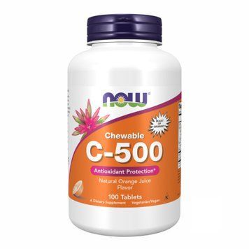 Витамин С жевательный, Chewable C-500, вкус апельсинового сока, 100 таблеток, NOW foods NOW-00630 фото