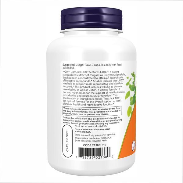 Репродуктивне здоров'я чоловіків, TestoJack 100, 120 вегетаріанських капсул, NOW foods NOW-02138 фото