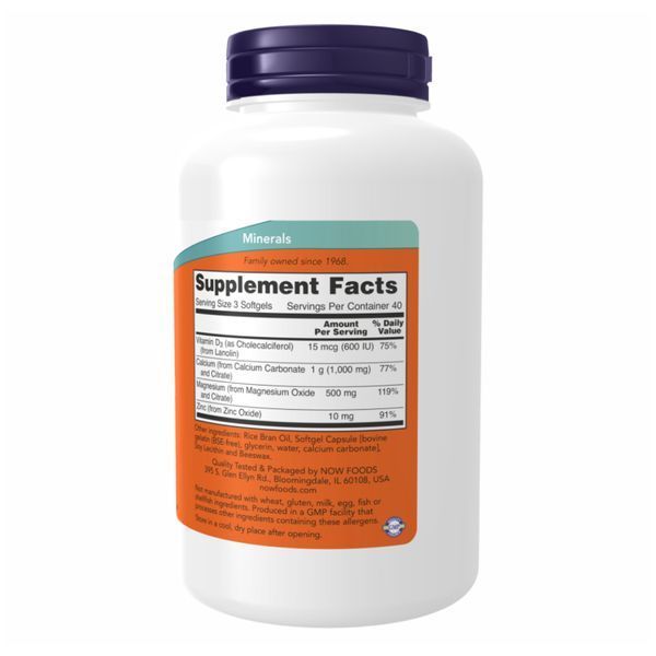 Кальцій та магній, Calcium & Magnesium, з вітаміном D-3 та цинком, 240 капсул, NOW foods NOW-01252 фото