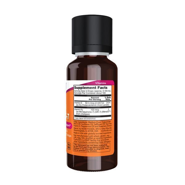 Вітамін Д3 та МК-7, Liquid D-3 & MK-7, мл, 30 мл, NOW foods NOW-00379 фото