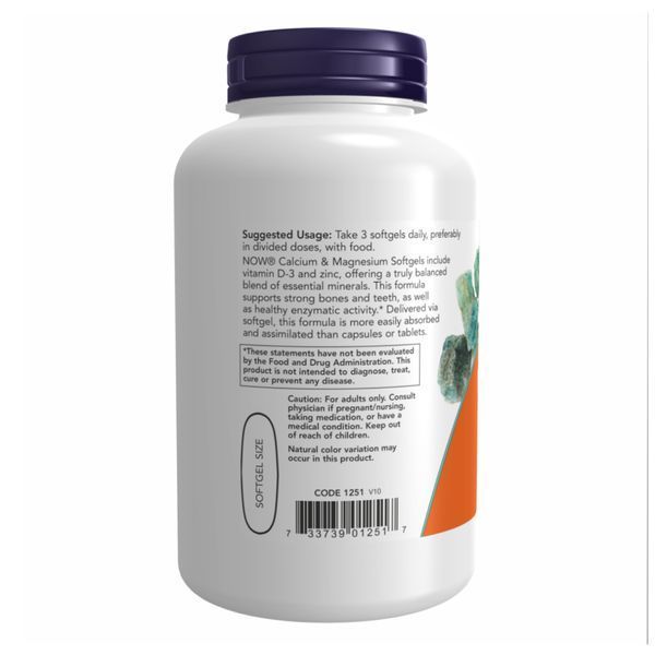 Кальцій та магній, Calcium & Magnesium, з вітаміном D-3 та цинком, 240 капсул, NOW foods NOW-01252 фото