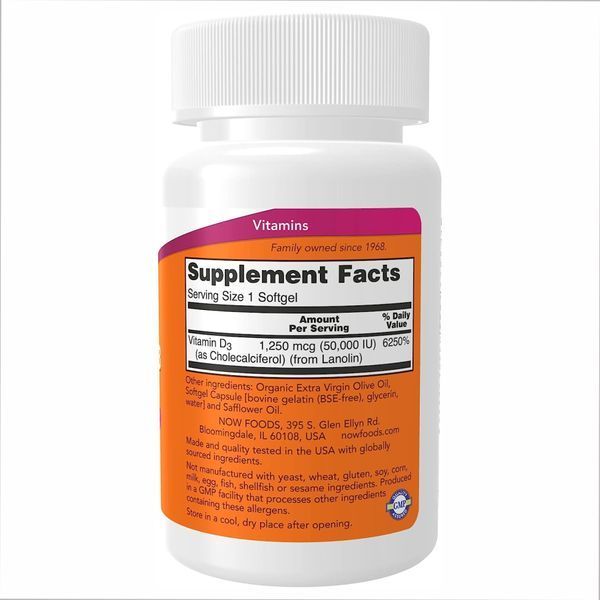 Витамин D-3 50 000 МЕ &ndash; 50 капсул, Vitamin D-3 50,000 IU &ndash; 50 softgels, NOW foods NOW-00378 фото