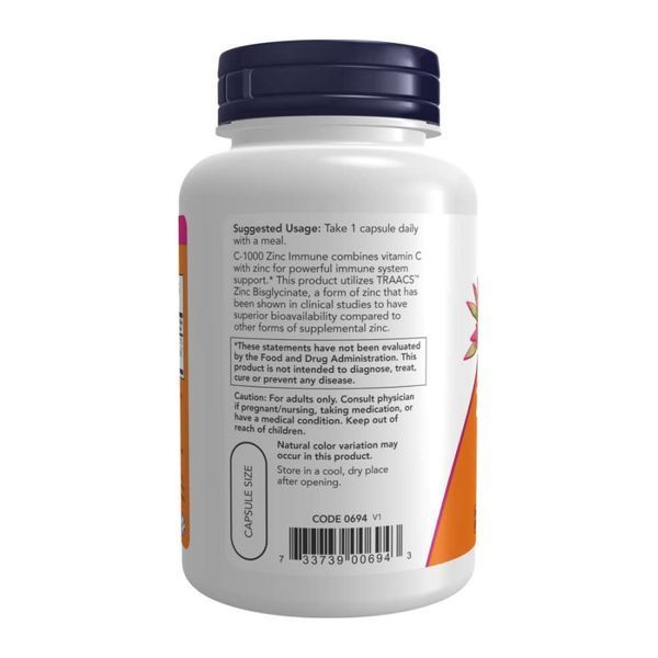 C-1000 Zinc Immune - 180 капсул, C-1000 Zinc Immune - 180 vcaps, NOW foods NOW-00695 фото