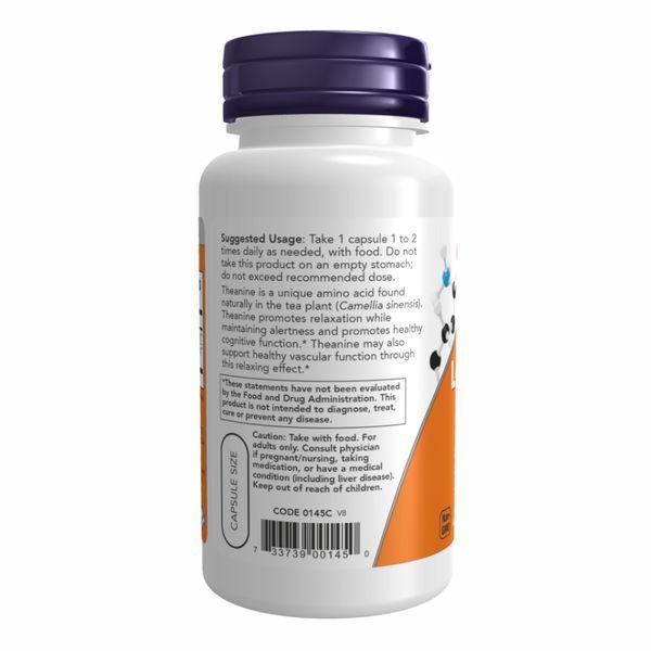 L-теанін, L-Theanine, 100 мг, 90 вегетаріанських капсул, NOW foods NOW-00145 фото
