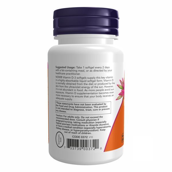 Вітамін Д-3, Vitamin D-3, високоефективний, 125 мкг (5000 МО), 240 капсул, NOW foods NOW-00373 фото