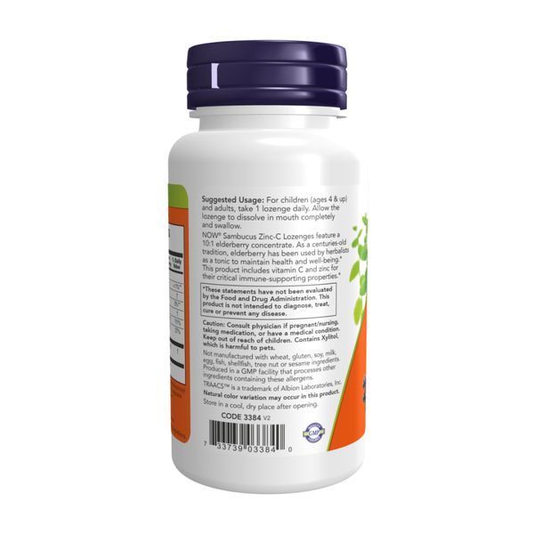 Цинк з вітаміном С та бузиною - 60 пастилок, Sambucus Zinc-C - 60 lozenges, NOW foods NOW-03384 фото