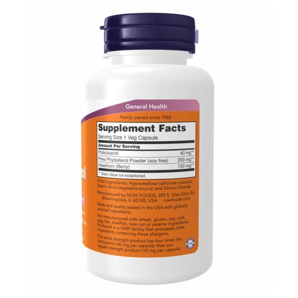 Полікозанол 40мг Плюс - 90 капсул, Policosanol 40mg Plus - 90 vcaps, NOW foods NOW-01825 фото
