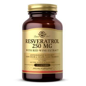 Ресвератрол 250 мг з екстрактом червоного вина - 60 капсул, Resveratrol 250mg with Red Wine Extract - 60 softgels, Solgar SOL-02484 фото