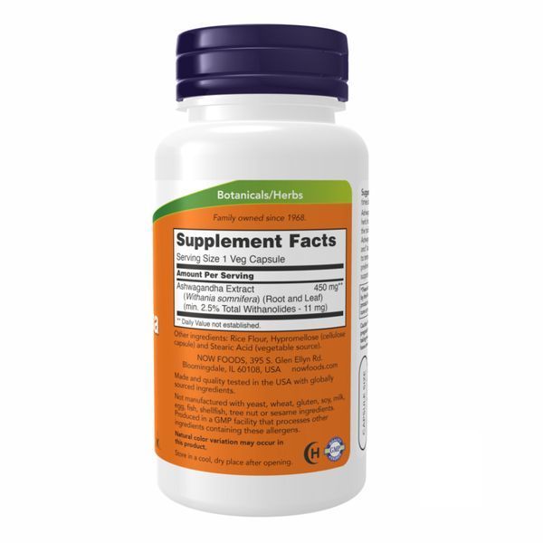 Ашваганда 450 мг - 90 капсул, Ashwagandha 450 mg - 90 vcaps, NOW foods NOW-04603 фото