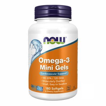 Омега-3 Mini Gels 500 мг - 180 м'яких таблеток, Omega-3 Mini Gels 500 mg - 180 sgels, NOW foods NOW-01685 фото