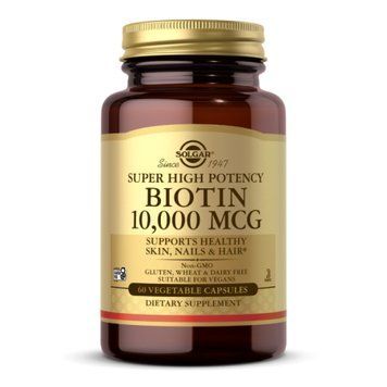 Біотин 10 000 мкг - 60 капсул, Biotin 10,000mcg - 60 vcaps, Solgar SOL-52387 фото