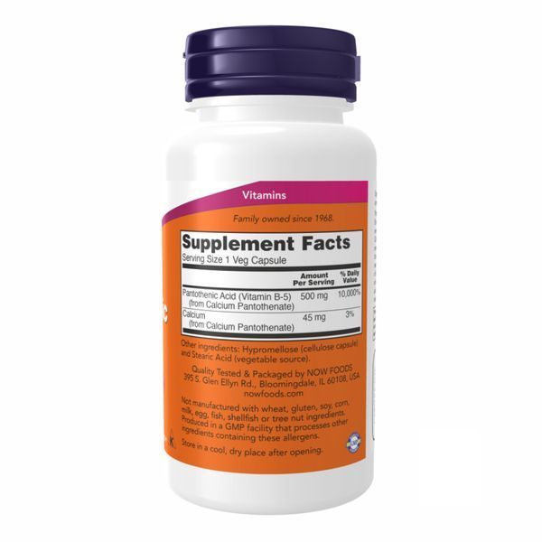 Пантотеновая кислота, Pantothenic Acid, 500 мг, 100 вегетарианских капсул, NOW foods NOW-00486 фото