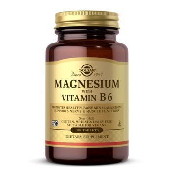 Магній з вітаміном B6 - 100 таблеток, Magnesium with Vitamin B6 - 100 tabs, Solgar SOL-01720 фото
