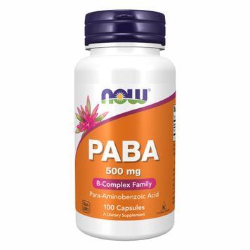 ПАБК (пара-аминобензойная кислота), PABA (Витамин В10), 500 мг, 100 капсул, NOW foods NOW-00485 фото