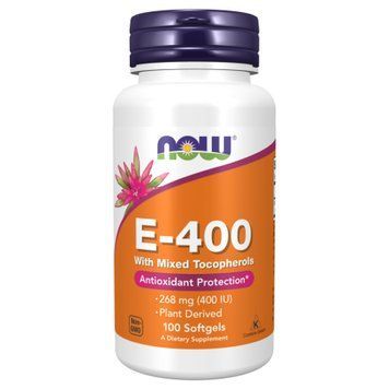 Витамин Е, Vitamin E-400, со смешанными токоферолами, 268 мг (400 МЕ), 100 гелевых капсул, NOW foods NOW-00892 фото