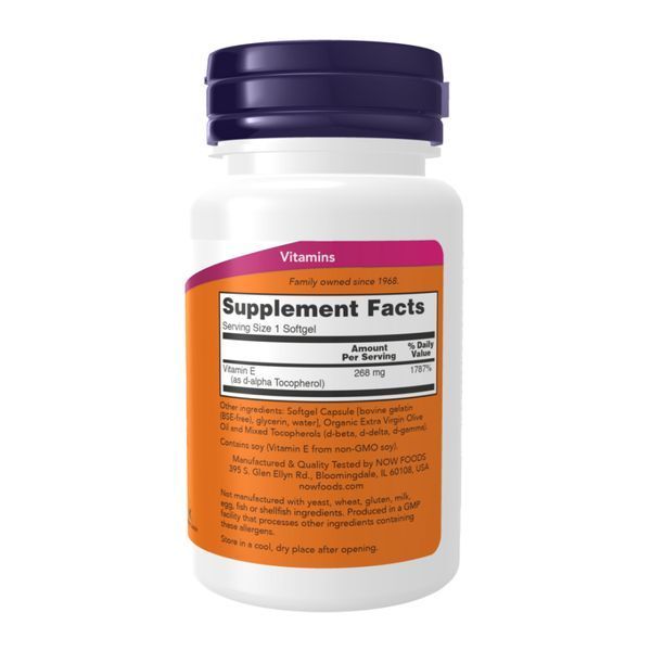 Вітамін Е-400 зі сумішшю токоферолів - 50 капсул, Vitamin E-400 With Mixed Tocopherols - 50 softgels, NOW foods NOW-00890 фото