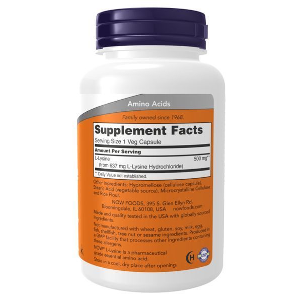 L-лізин, L-Lysine, 500 мг, 250 вегетаріанських капсул, NOW foods NOW-00112 фото