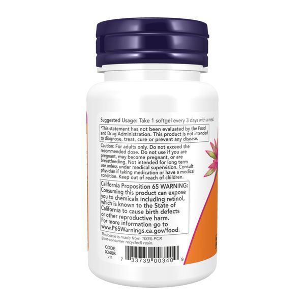 Витамин А, Vitamin A, 25000 МЕ, 100 капсул, NOW foods NOW-00340 фото