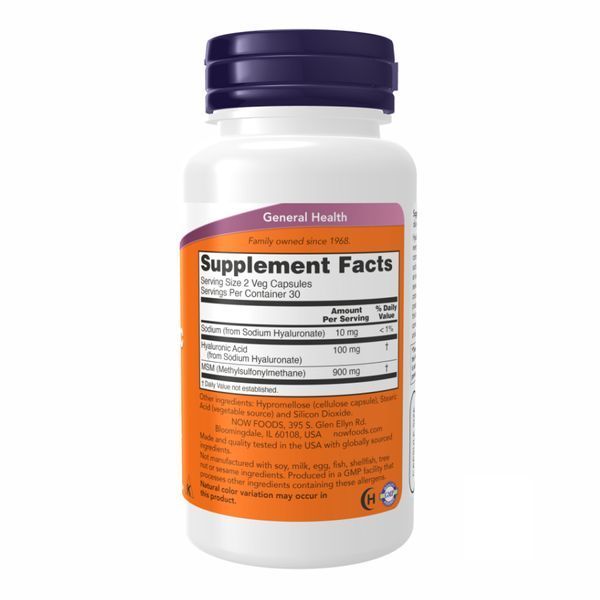 Гіалуронова кислота і МСМ, Hyaluronic Acid, 50 мг, 60 капсул, NOW foods NOW-03156 фото