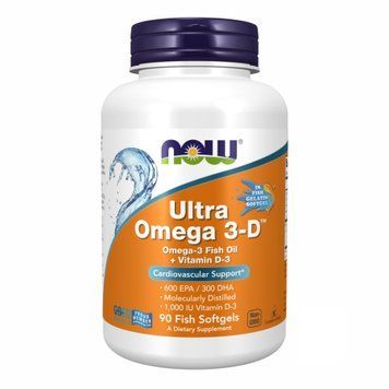 Ультра Омега 3 капсул - 90 капсул, Ultra Omega 3-D Softgels - 90 softgels, NOW foods NOW-01663 фото
