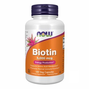 Биотин, Biotin, 5000 мкг, 120 вегетарианских капсул, NOW foods NOW-00474 фото