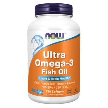 Супер омега 3, Ultra Omega-3, 500 EPA / 250 DHA, 180 капсул з кишковорозчинною оболонкою, NOW foods NOW-01662 фото