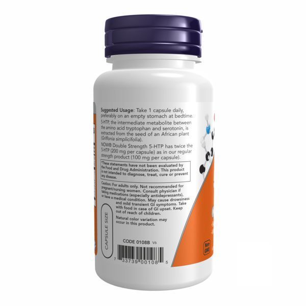 5-HTP, 5-гидрокситриптофан, 5-HTP, двойная сила, 200 мг, 60 вегетарианских капсул, NOW foods NOW-00108 фото