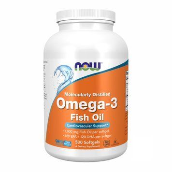 Омега-3, Omega-3, 180 ЕПК/120 ДГК, 500 капсул, NOW foods NOW-01653 фото