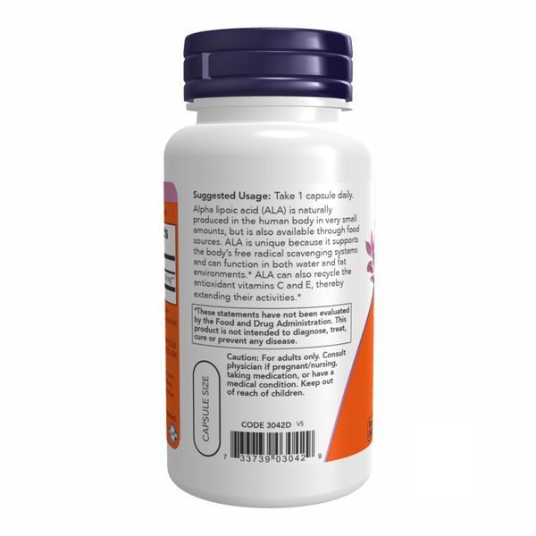 Альфа-липоевая кислота, Alpha Lipoic Acid, 250 мг, 60 капсул, NOW foods NOW-03042 фото