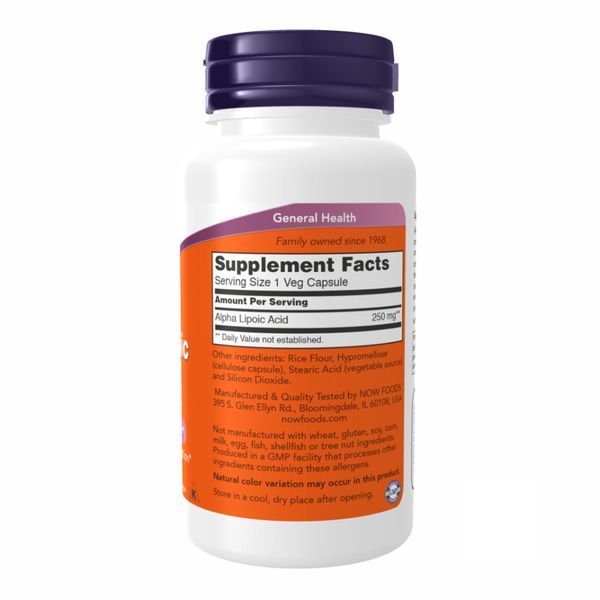 Альфа-липоевая кислота, Alpha Lipoic Acid, 250 мг, 60 капсул, NOW foods NOW-03042 фото
