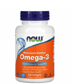 Омега-3, Omega-3, Now Foods, 180 ЕПК/ 120 ДГК, 100 гелевих капсул NOW-01650 фото