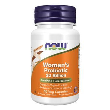 Пробіотики для жінок, Woman's Probiotic, 20 млрд КУО, 50 рослинних капсул, NOW foods NOW-02906 фото