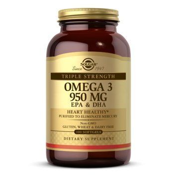 Потрійна сила Омега-3 950мг - 100 капсул, Triple Strength Omega-3 950mg - 100 softgels, Solgar SOL-02058 фото