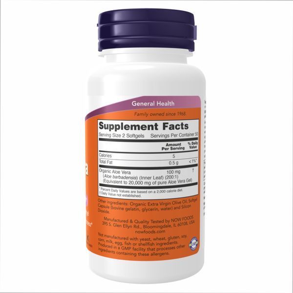 Алое вера - 100 м'яких капсул, Aloe Vera Gels - 100 softgels, NOW foods NOW-03036 фото