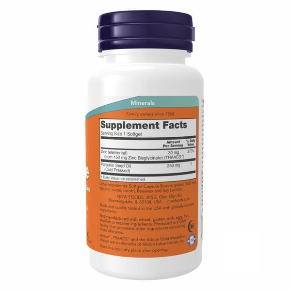 Глицинат цинка, Zinc Glycinate, 120 капсул, NOW foods NOW-01554 фото