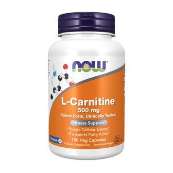 L-карнітин, L-Carnitine, Now Foods, 500 мг, 180 вегетаріанських капсул NOW-00073 фото