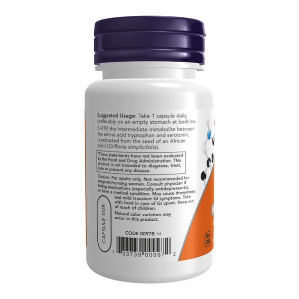 5-HTP, 5-гидрокситриптофан, 5-HTP, 50 мг, 90 вегетарианских капсул, NOW foods NOW-00099 фото