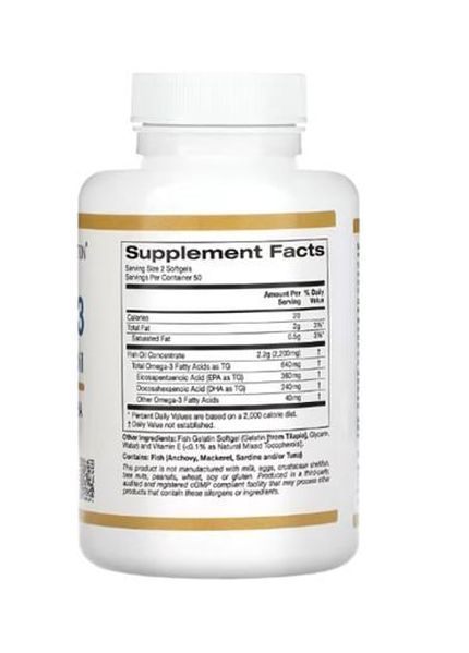 California Gold Nutrition, преміальний риб'ячий жир з омега-3, 100 капсул з риб'ячого желатину (1100 мг в 1 капсулі) MLI-00952 фото
