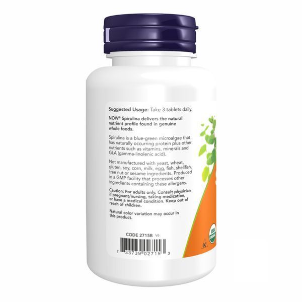 Спіруліна сертифікована органічна, Spirulina, 1000 мг, 120 таблеток, NOW foods NOW-02715 фото