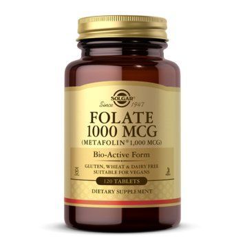 Фолат 1000 мкг (у вигляді метафоліну) - 120 таблеток, Folate 1000 mcg (as Metafolin) - 120 tabs, Solgar SOL-53596 фото