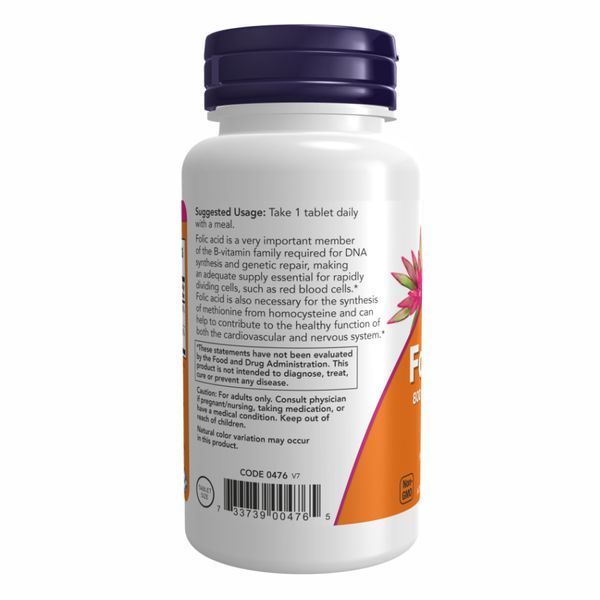 Фолиевая кислота и витамин В-12, Folic Acid Vitamin B-12, 800 мкг, 250 таблеток, NOW foods NOW-00476 фото