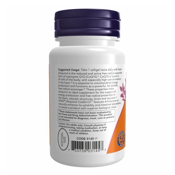 Коэнзим QH-CF Убихинол &ndash; 60 мягких таблеток, CoQH-CF Ubiquinol &ndash; 60 sgels, NOW foods NOW-03145 фото