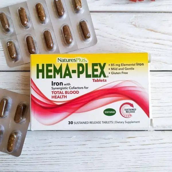 Залізо, Hema-Plex, 30 таблеток із повільним вивільненням, NaturesPlus NAP-03770 фото